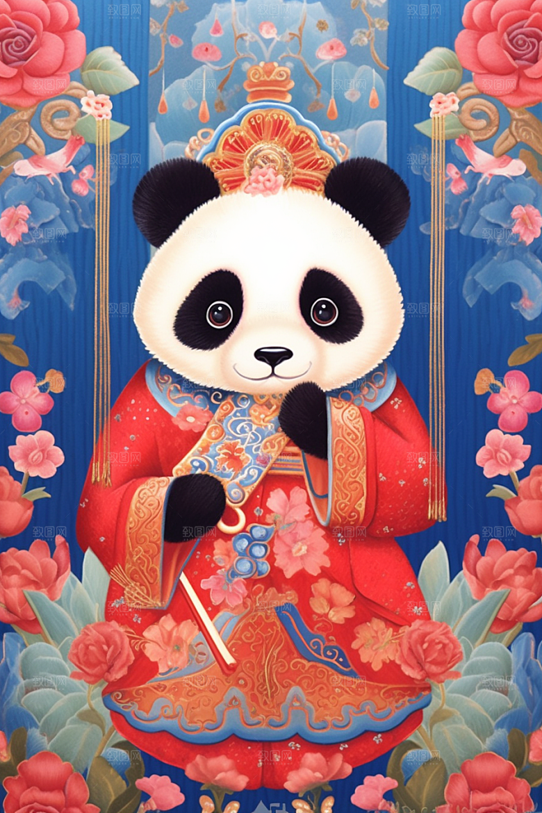 京剧熊猫IP形象扮相插画