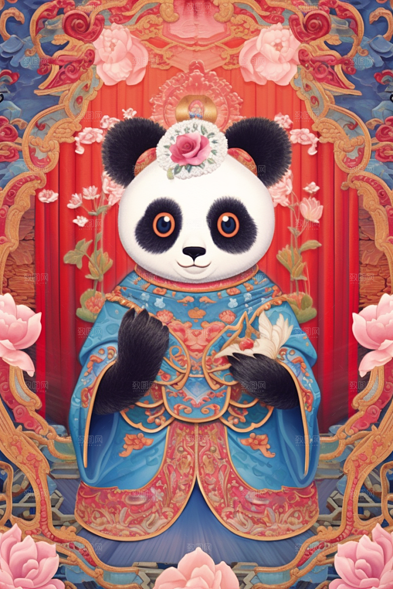 京剧熊猫扮相国潮插画