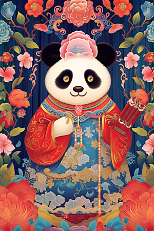 京剧熊猫中式创意插画