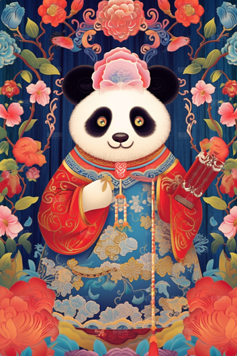 京剧熊猫中式创意插画