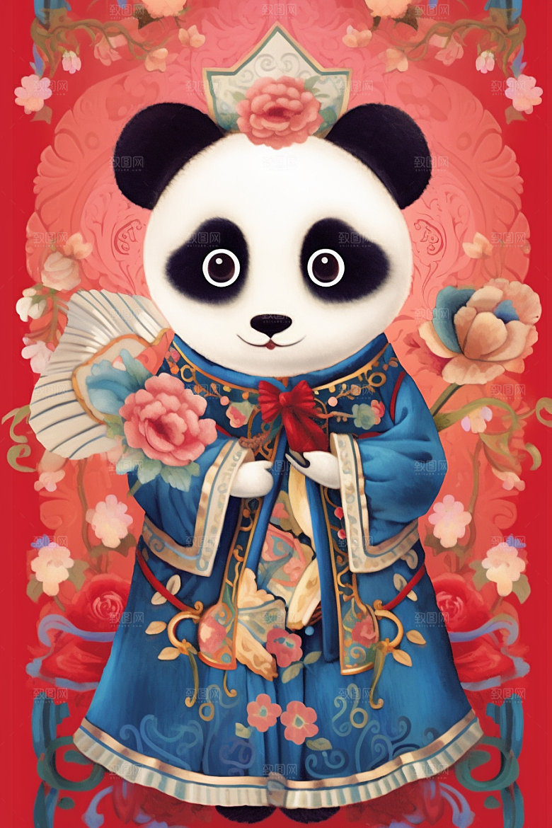 京剧熊猫卡通国粹插画