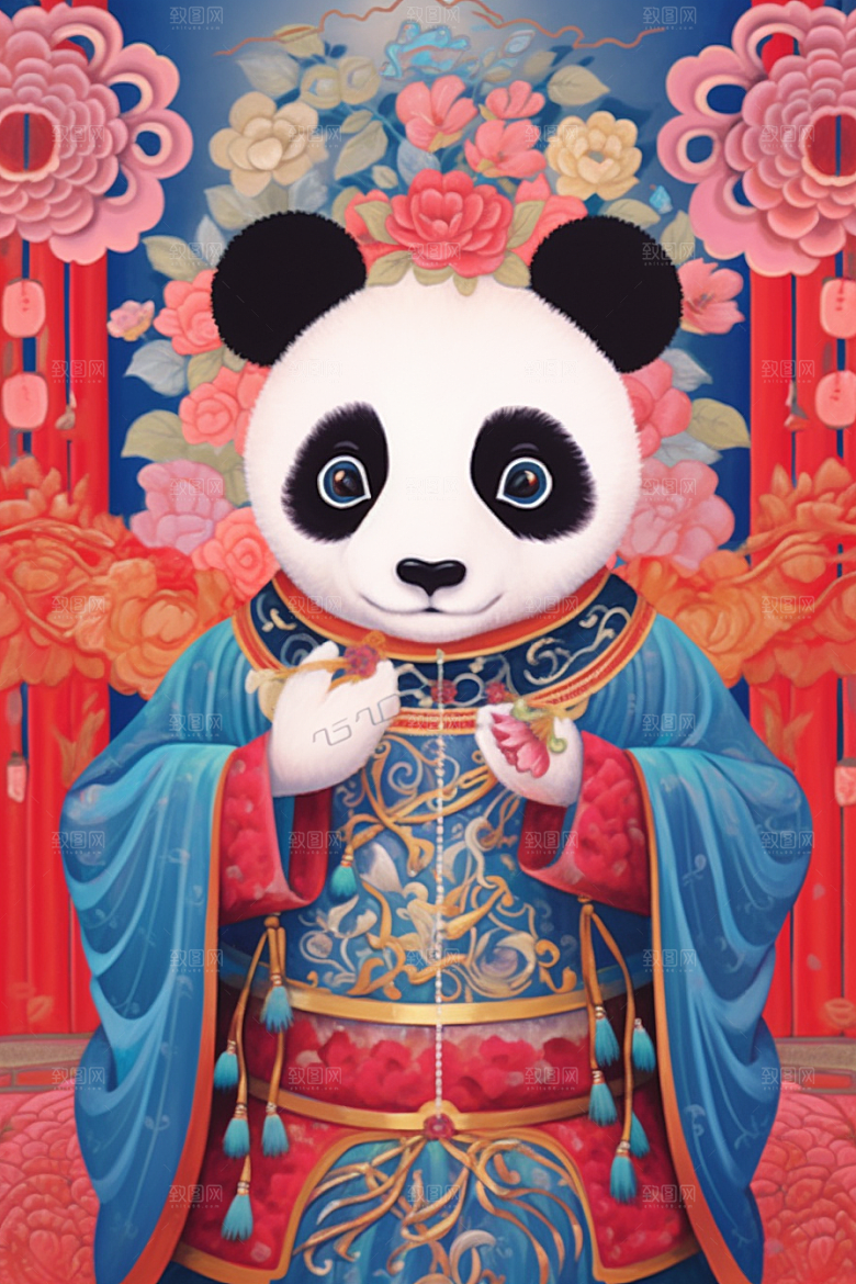 京剧熊猫创意国粹插画