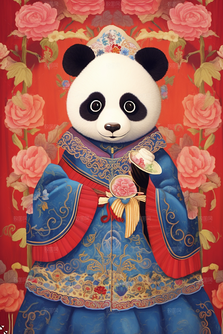 京剧熊猫扮相IP形象插画