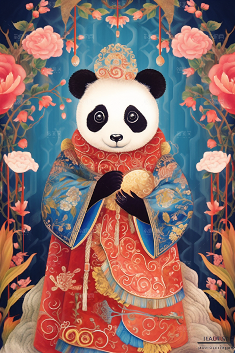 京剧熊猫中式国潮插画