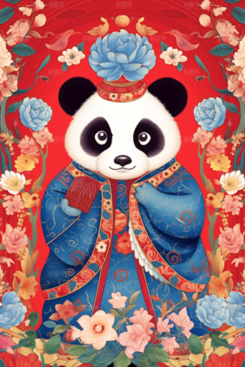 京剧熊猫中式创意插画
