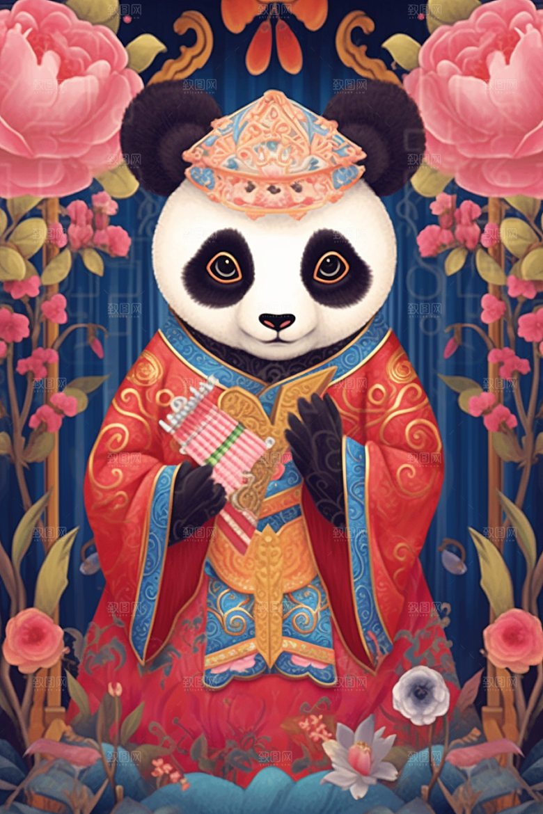京剧熊猫中式创意插画
