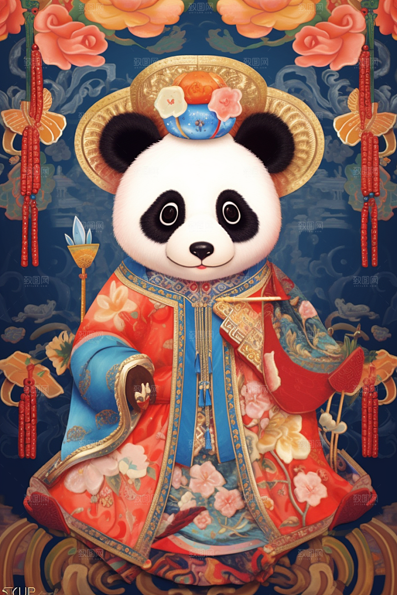 京剧熊猫IP形象国潮插画