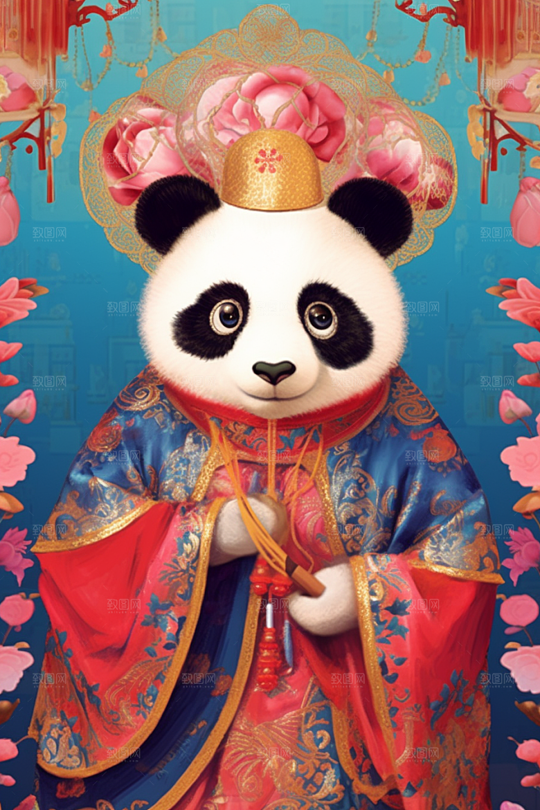 京剧熊猫IP形象国粹插画