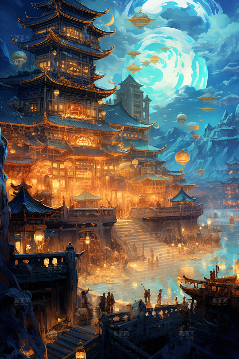 金色神话建筑国潮天宫原画
