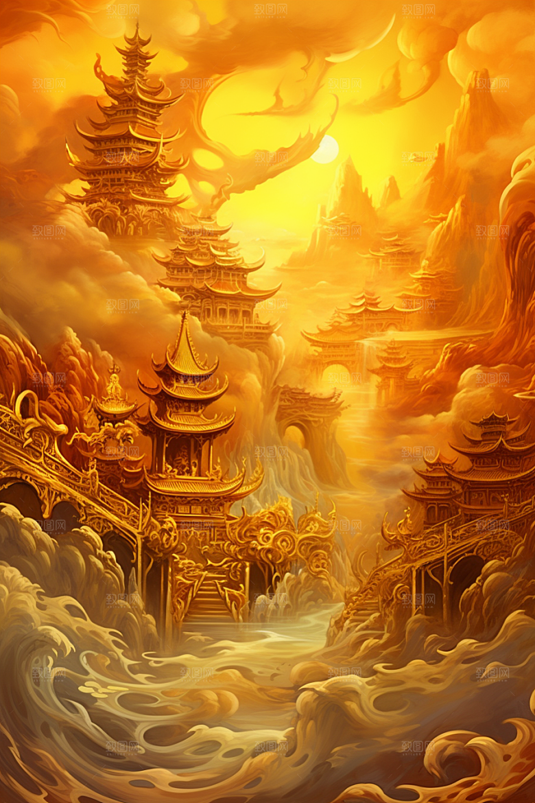 金色神话建筑中国传统风格高清原画
