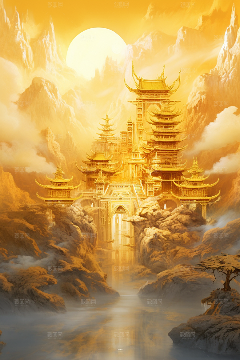 金色神话建筑国潮古风原画