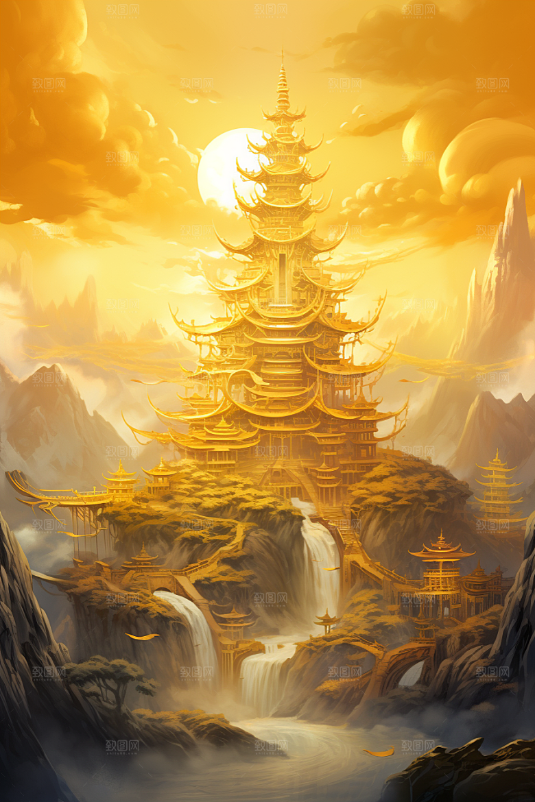 金色神话建筑神仙洞府高清原画