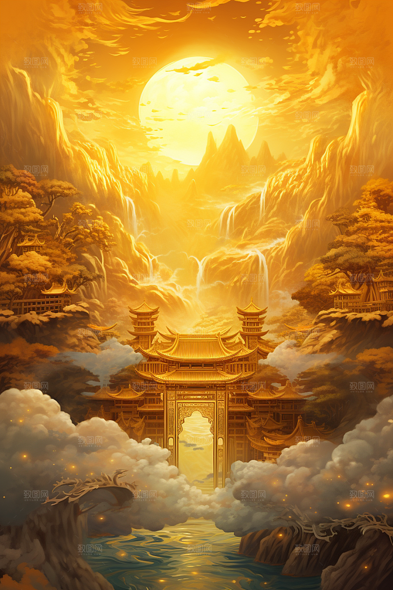 金色神话建筑天宫中国传统风格原画