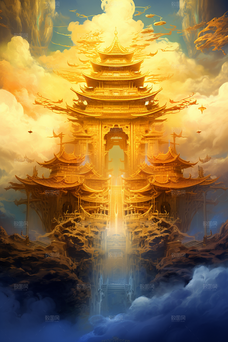 金色神话建筑中国传统风格天宫原画