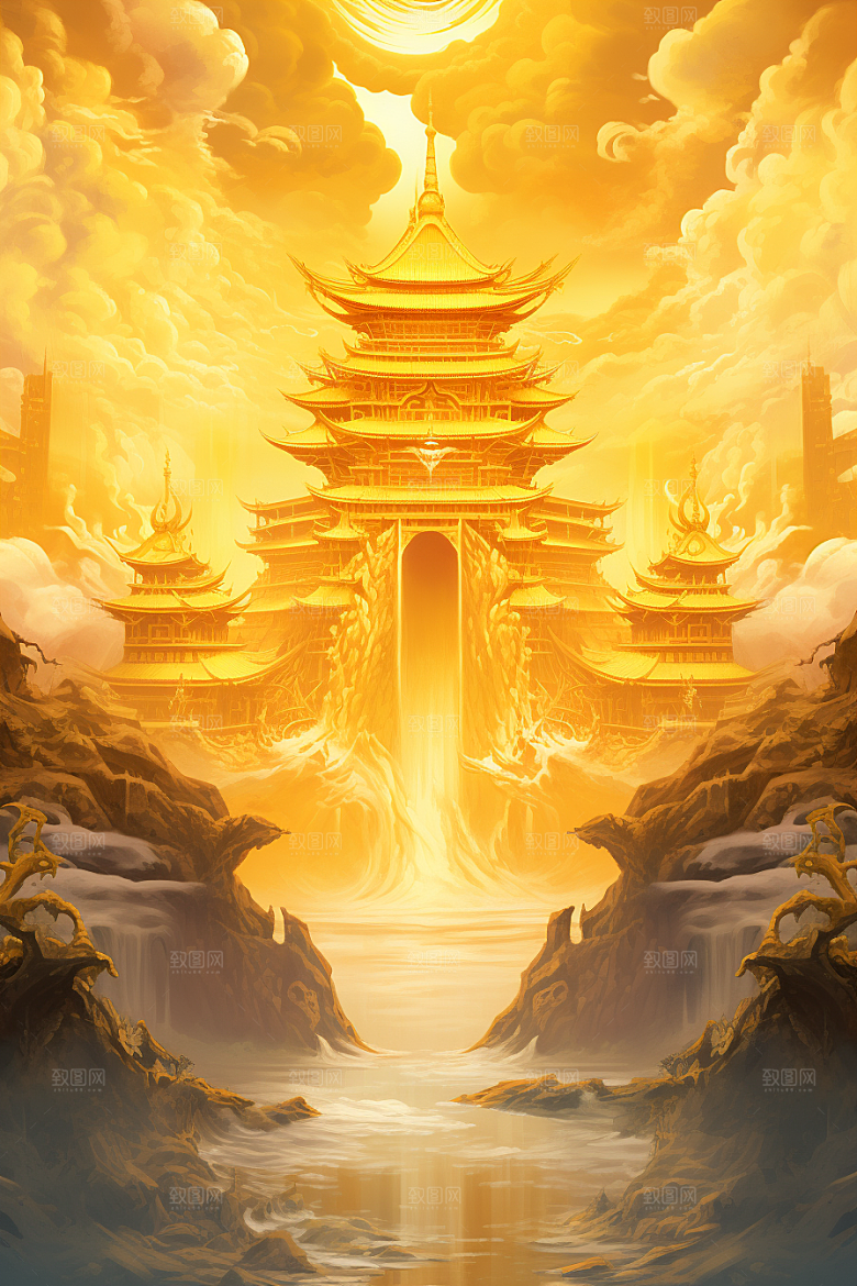 金色神话建筑高清国潮原画