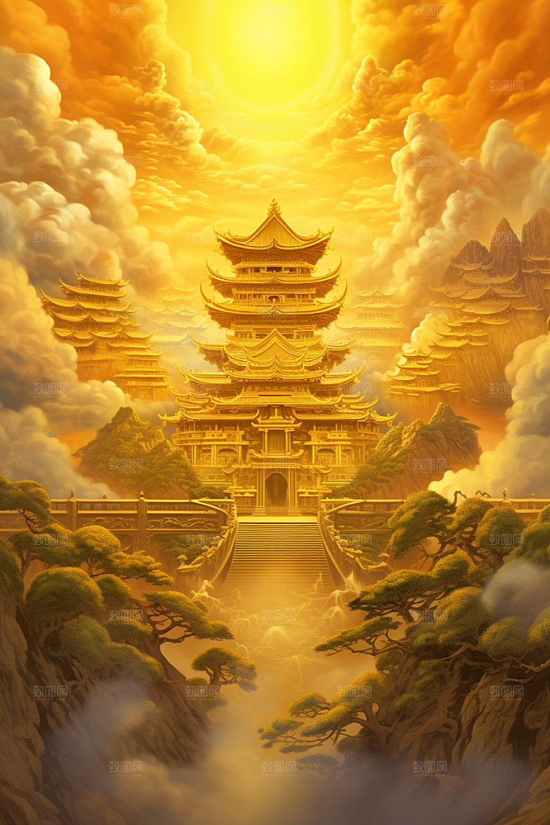 金色神话建筑天宫游戏原画