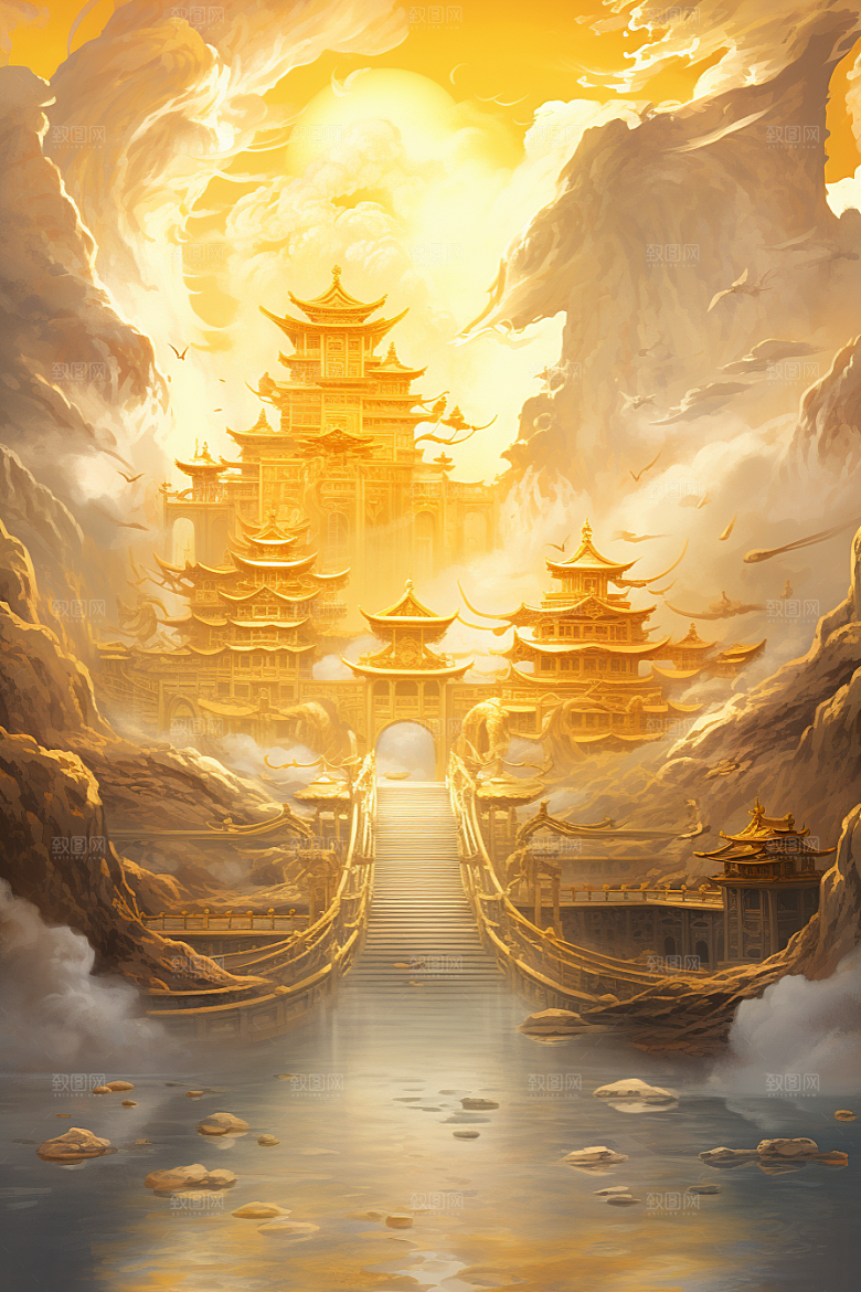 金色神话建筑国潮中国传统风格原画