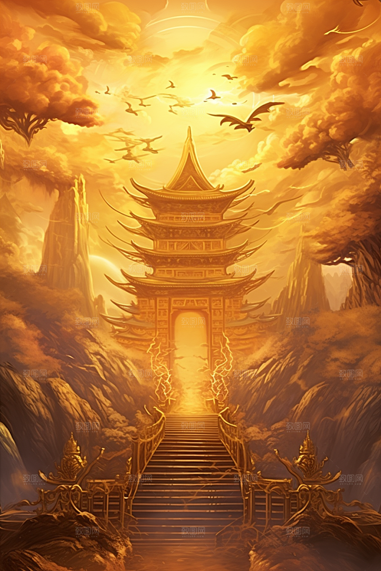 金色神话建筑国潮古风原画