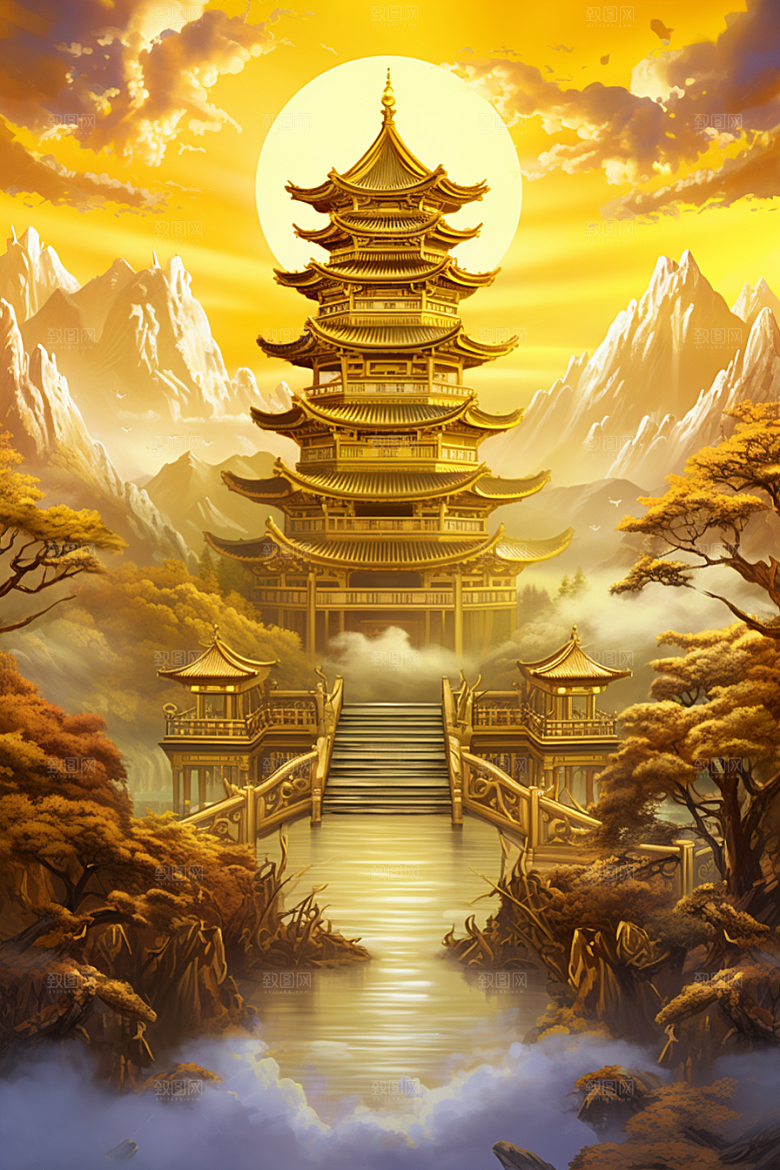 金色神话建筑梦幻神仙洞府原画