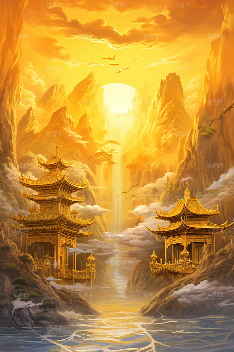 金色神话建筑古风中国传统风格原画