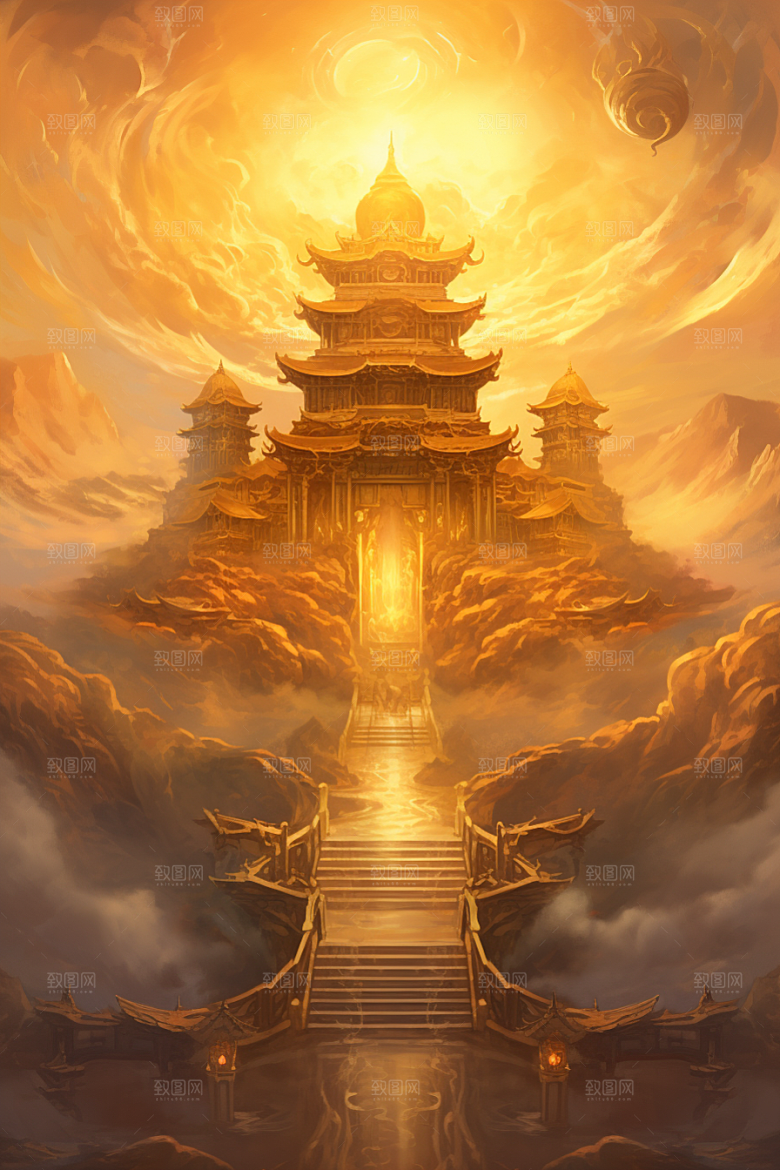 金色神话建筑天宫神仙洞府原画