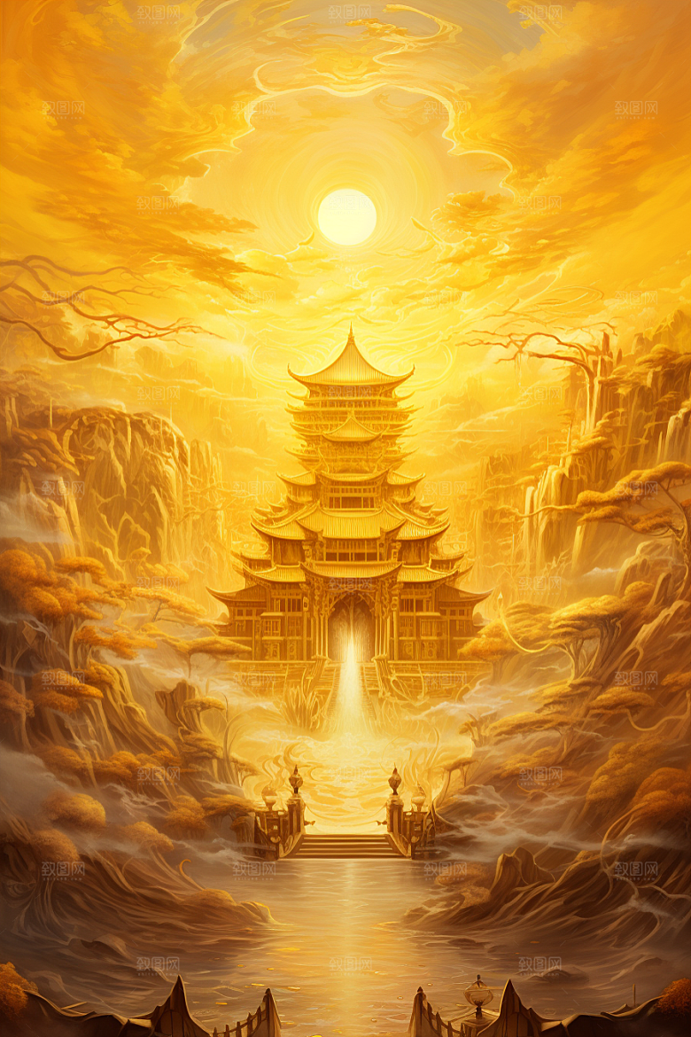 金色神话建筑神仙洞府梦幻原画