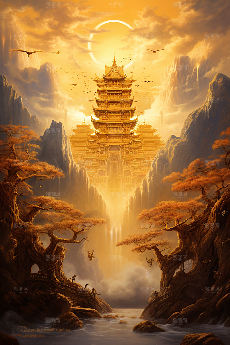 金色神话建筑天宫国潮原画