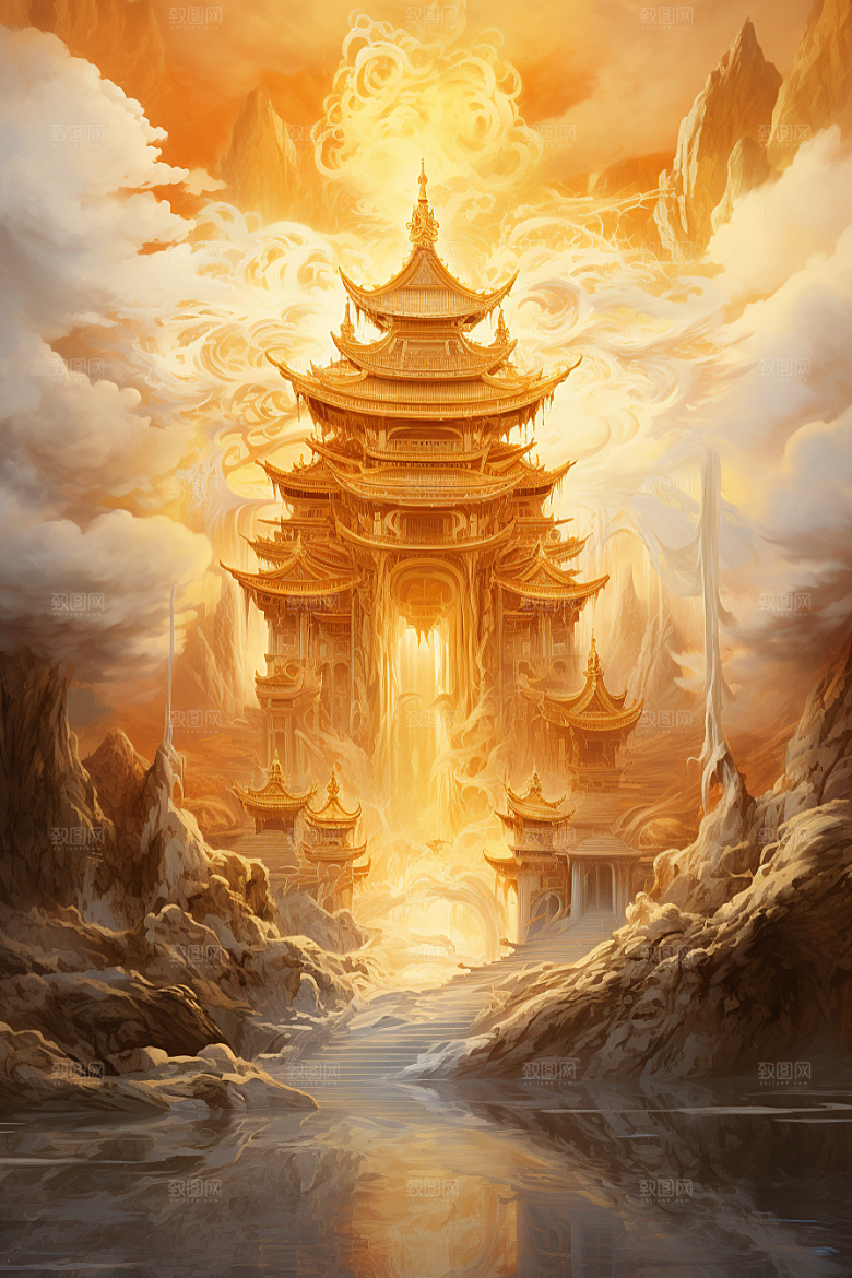金色神话建筑高清神仙洞府原画