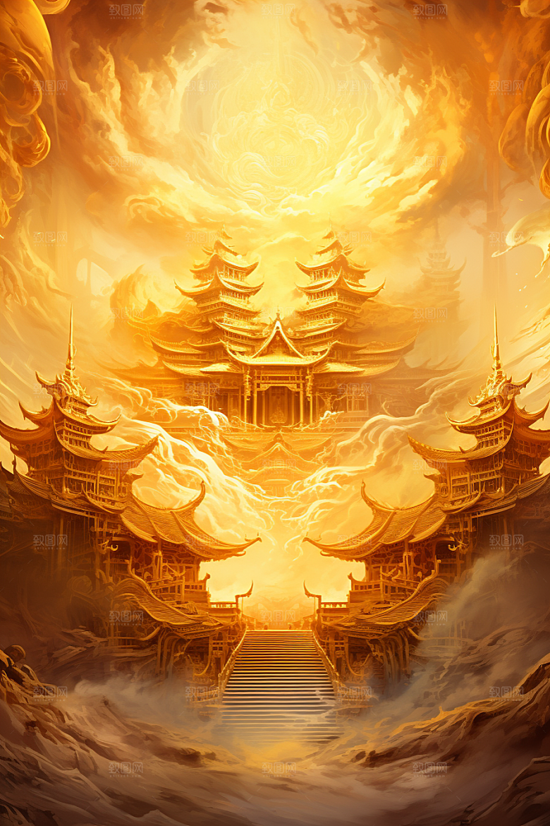 金色神话建筑古风高清原画