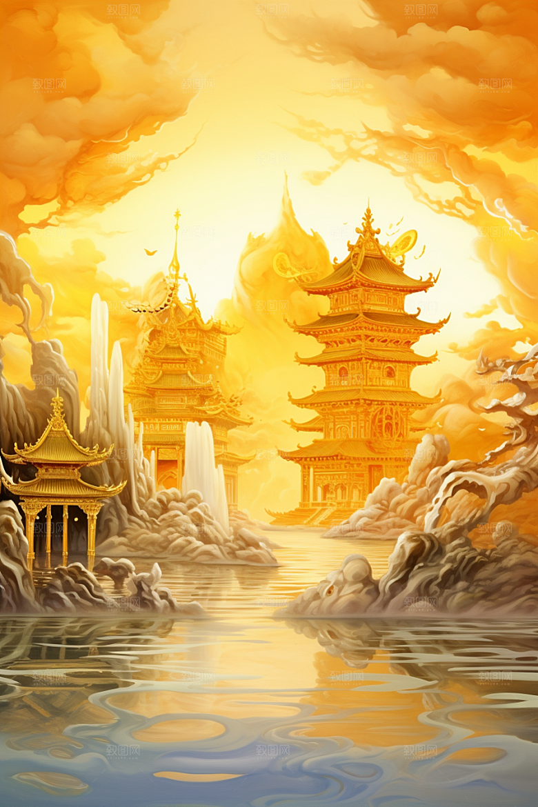 金色神话建筑高清古风原画