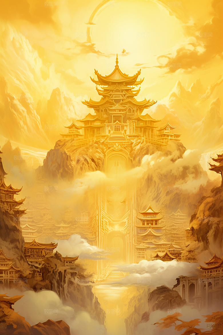 金色神话建筑中国传统风格神仙洞府原画