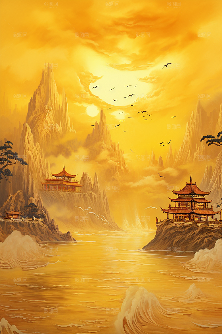 金色神话建筑梦幻古风原画