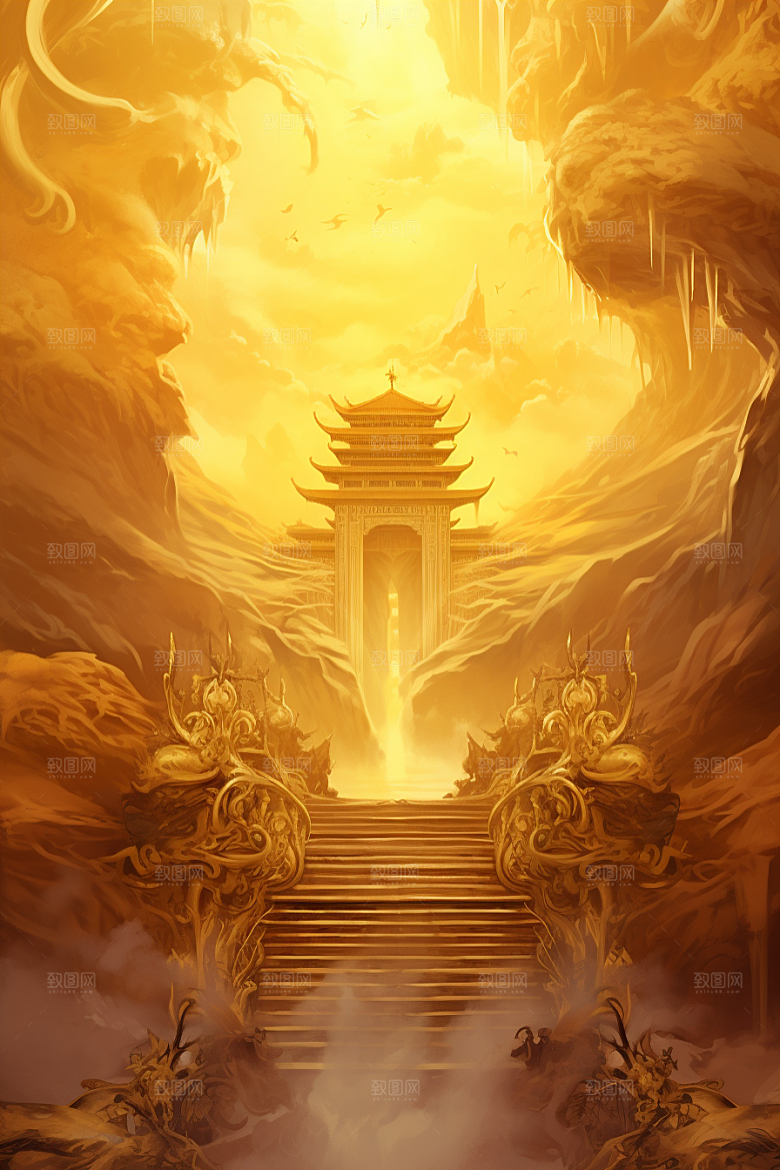 金色神话建筑中国传统风格梦幻原画