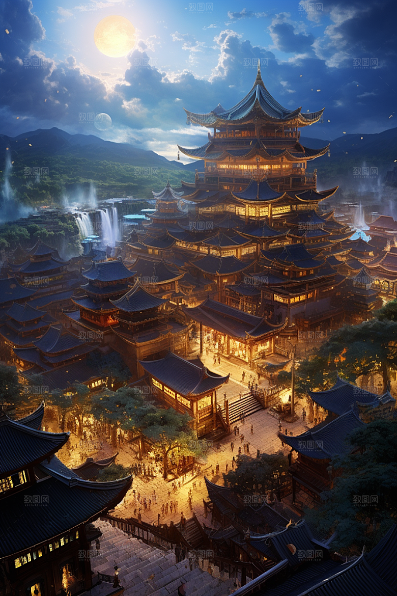 金色神话建筑国潮古风原画