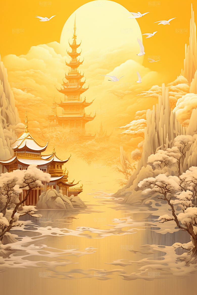 金色神话建筑游戏神仙洞府原画