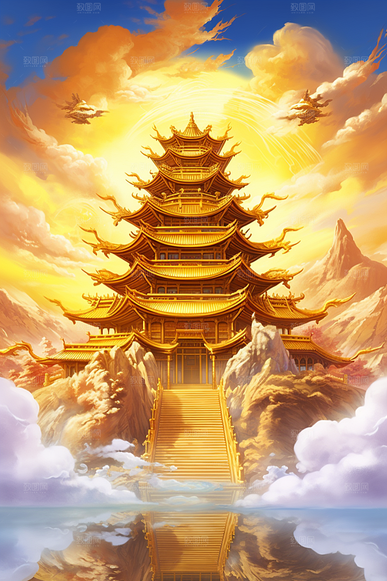 金色神话建筑天宫梦幻原画