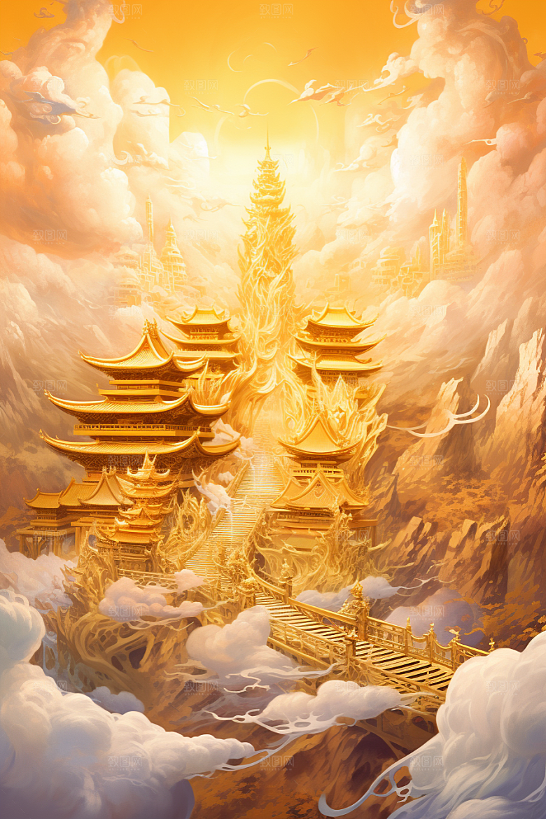 金色神话建筑游戏国潮原画