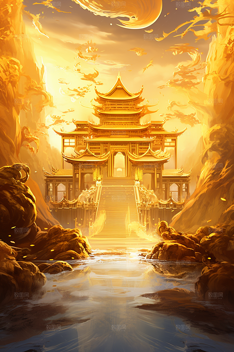 金色神话建筑高清神仙洞府原画