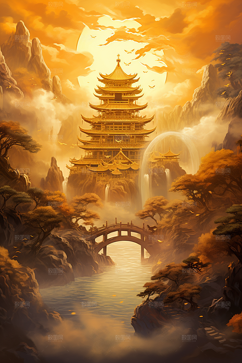金色神话建筑梦幻天宫原画