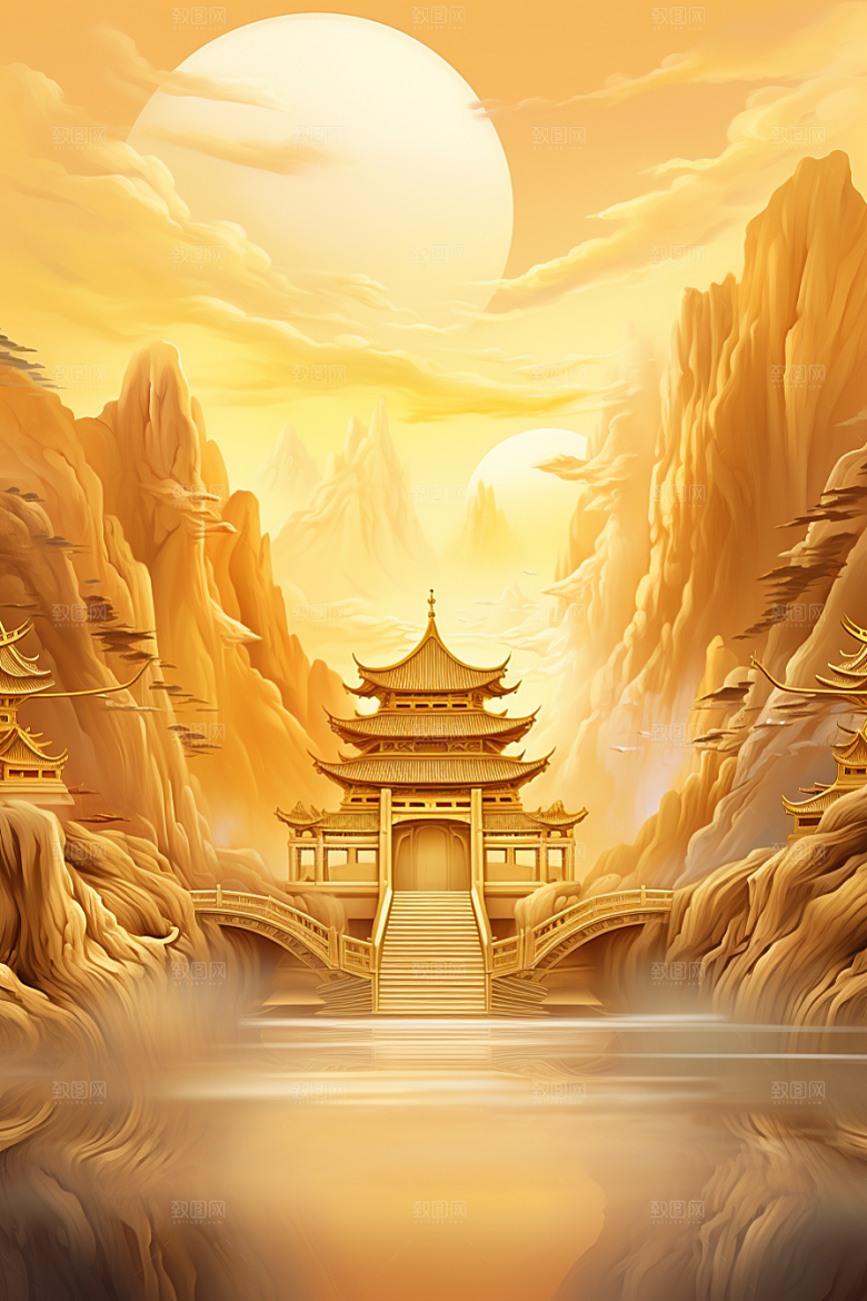 金色神话建筑游戏神仙洞府原画