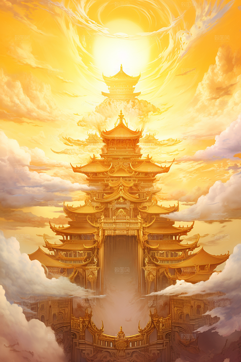 金色神话建筑古风神仙洞府原画