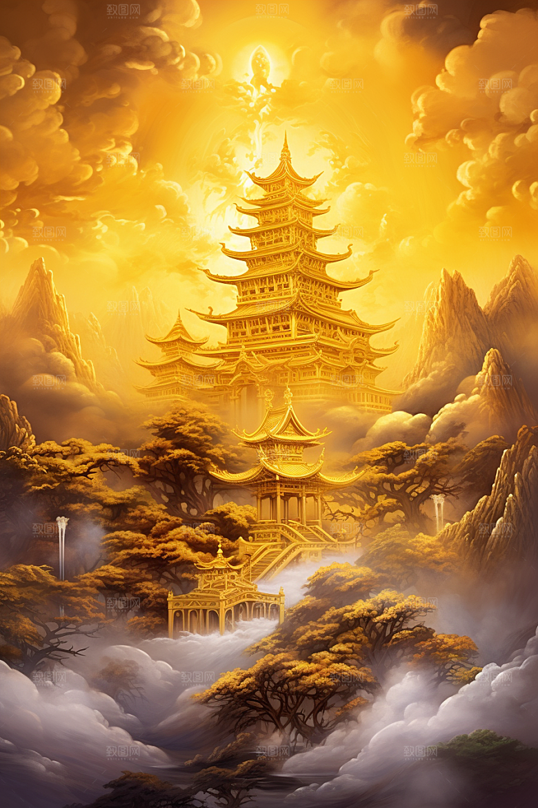 金色神话建筑神仙洞府游戏原画