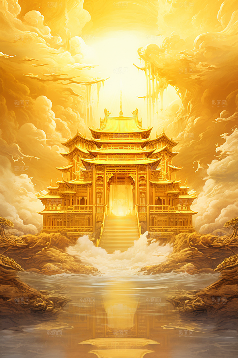 金色神话建筑国潮神仙洞府原画