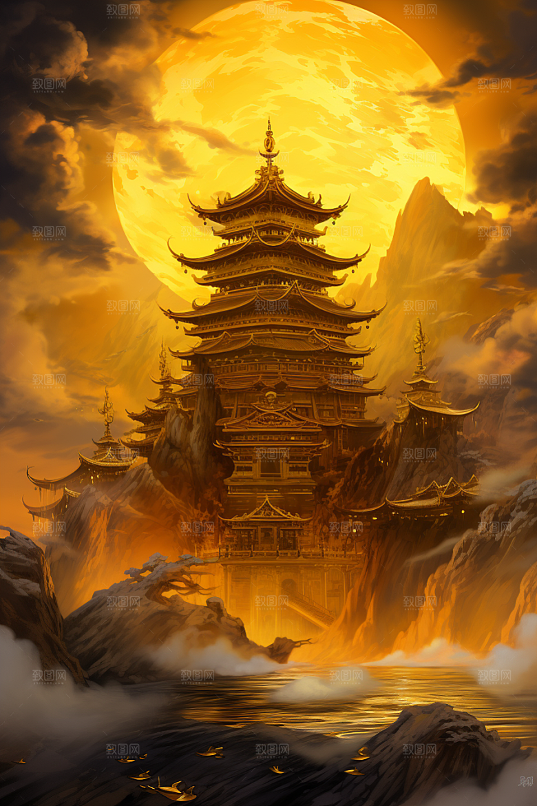 金色神话建筑游戏古风原画