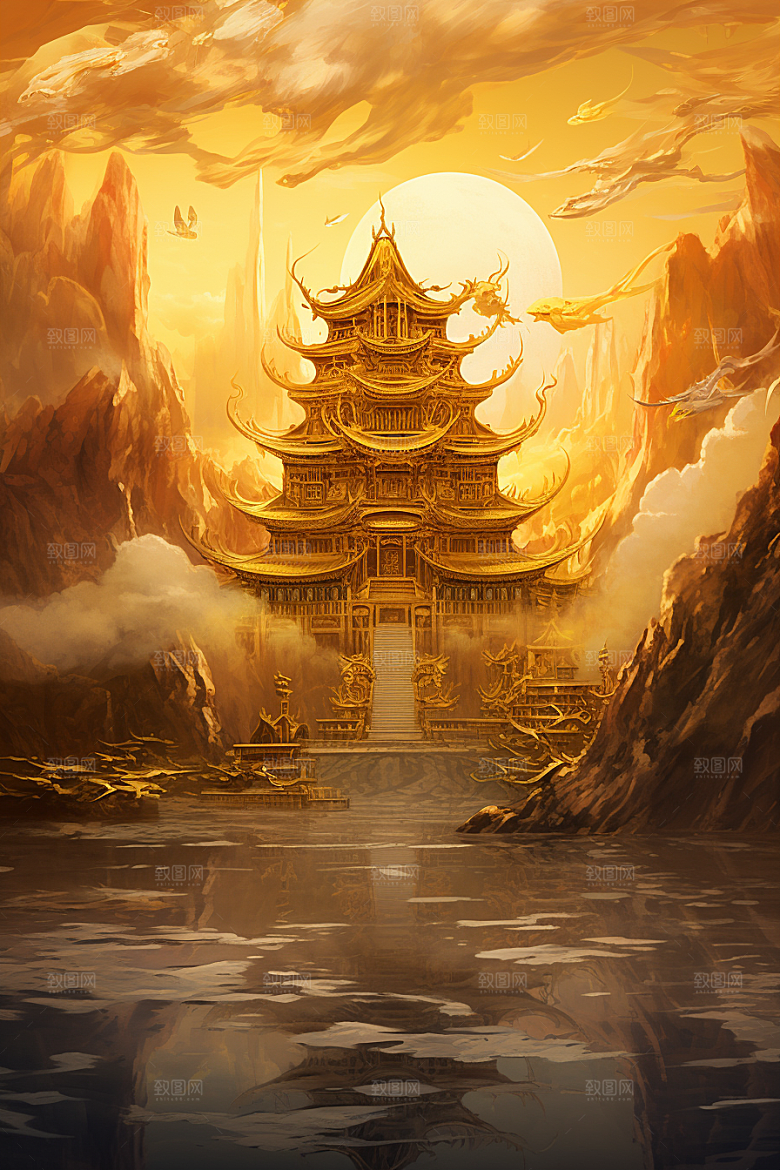 金色神话建筑天宫中国传统风格原画
