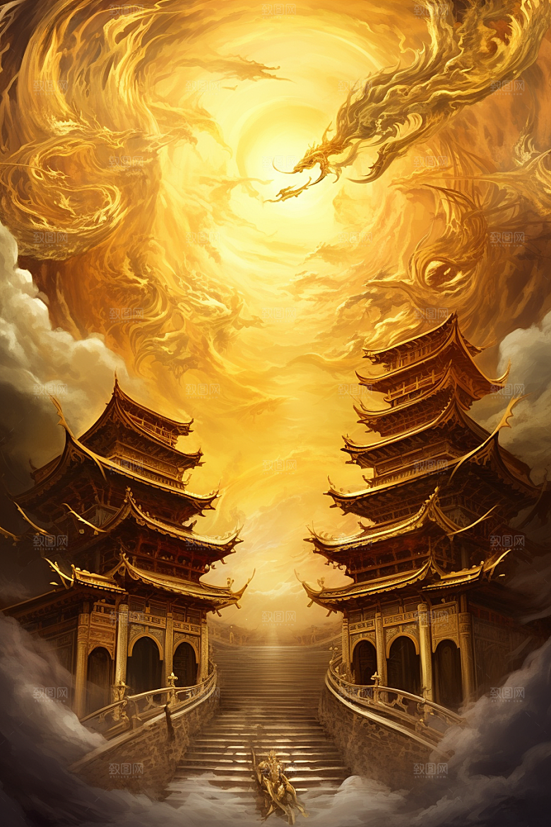 金色神话建筑国潮高清原画