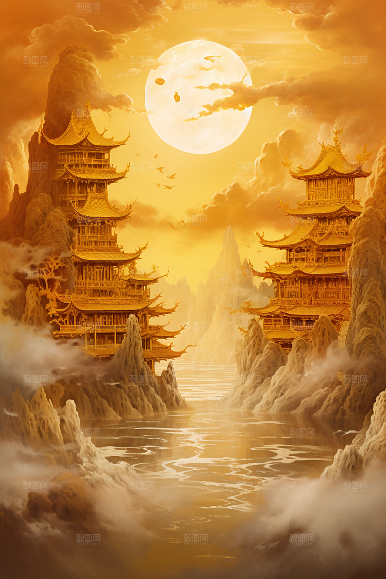 金色神话建筑古风天宫原画