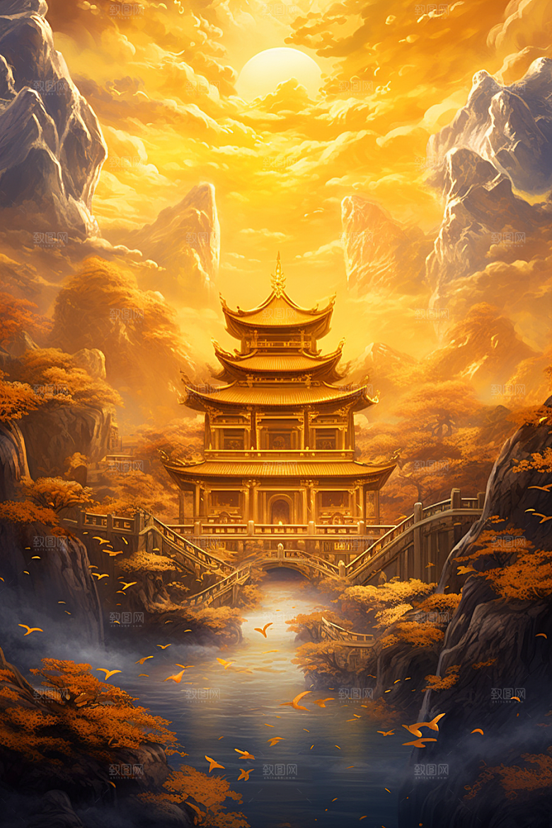 金色神话建筑神仙洞府梦幻原画