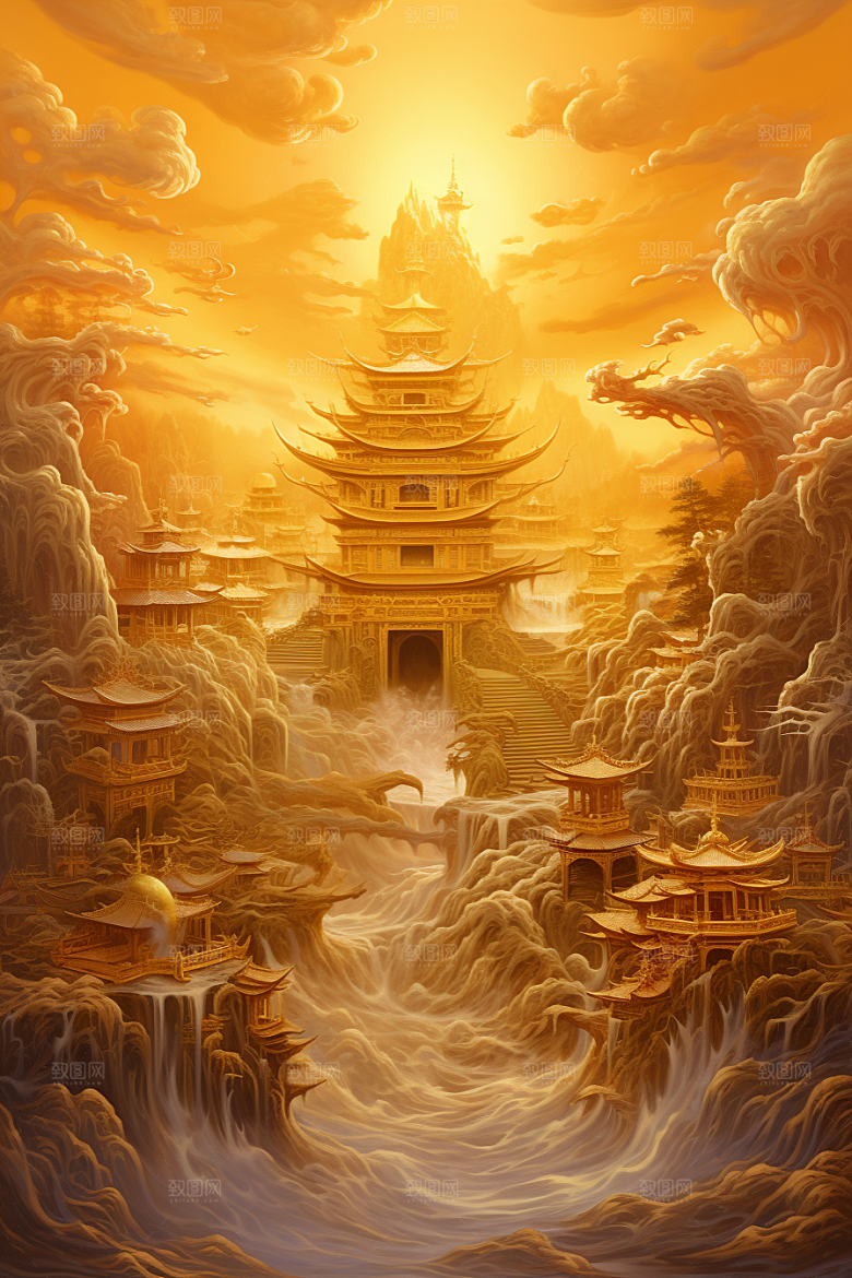 金色神话建筑高清国潮原画
