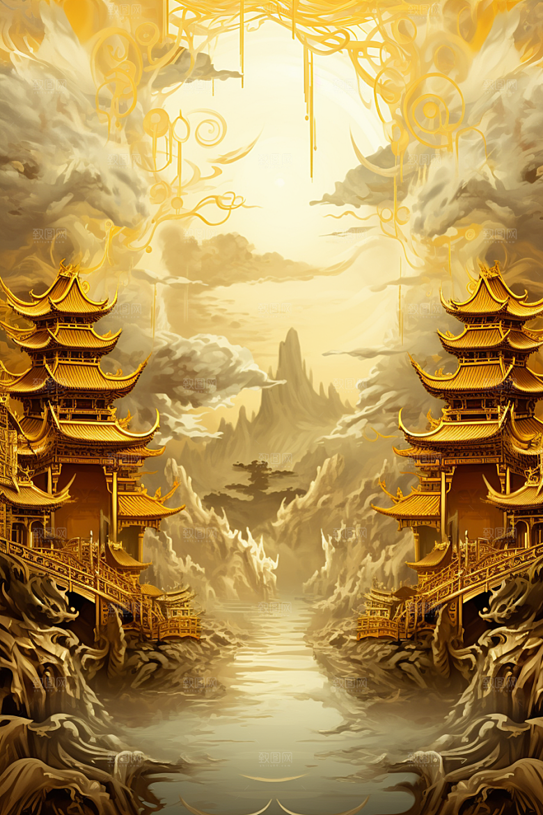 金色神话建筑游戏梦幻原画